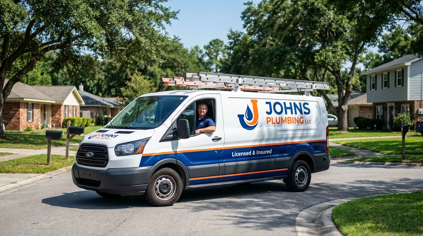 Johns Plumbing LLC service van in West Boylston, MA