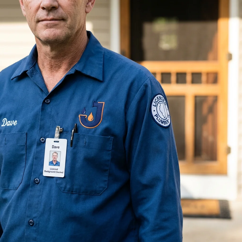 Licensed plumber showing ID badge in West Boylston, MA