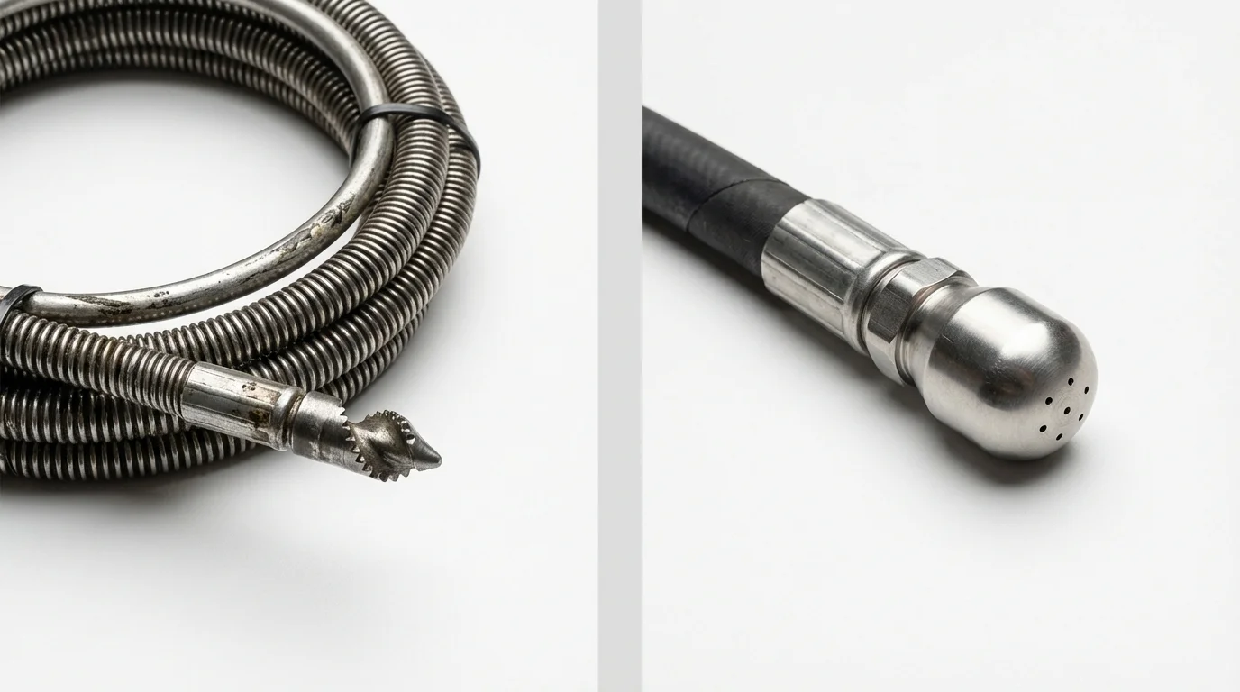 Drain snake cable and hydro jetting nozzle used for drain cleaning in West Boylston, MA