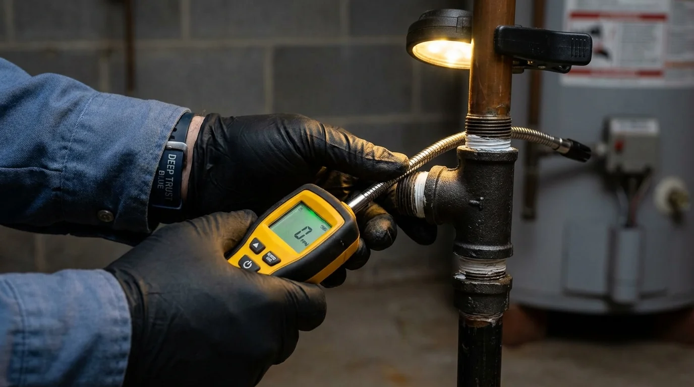 Gas leak detection with electronic sniffer by Johns Plumbing LLC in West Boylston
