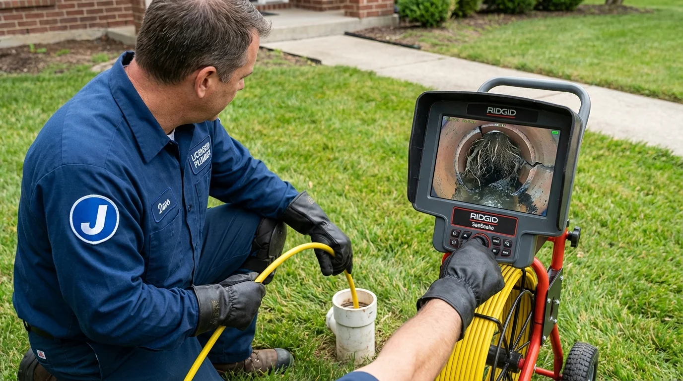 Sewer camera inspection being performed by Johns Plumbing LLC in West Boylston
