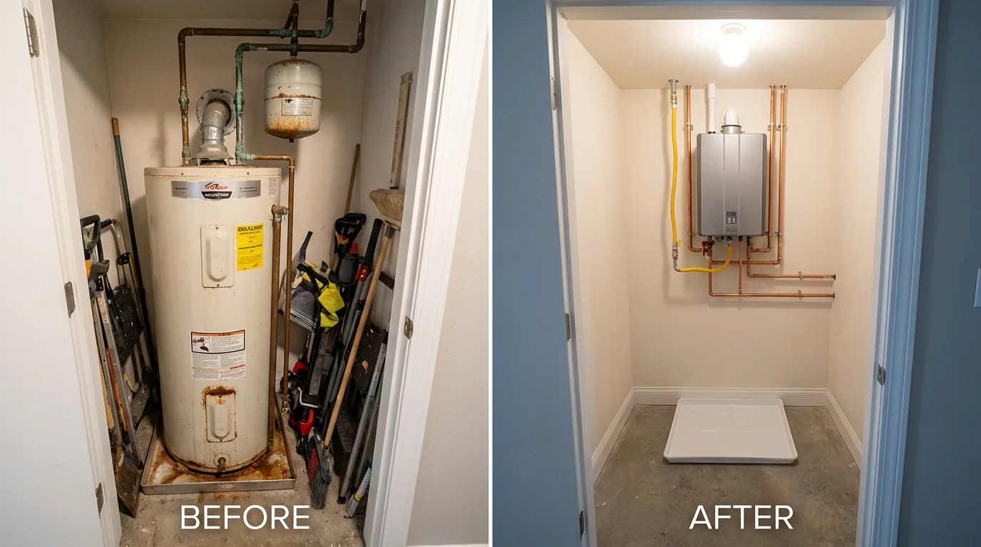 Tank water heater versus wall-mounted tankless unit comparison for West Boylston, MA homeowners
