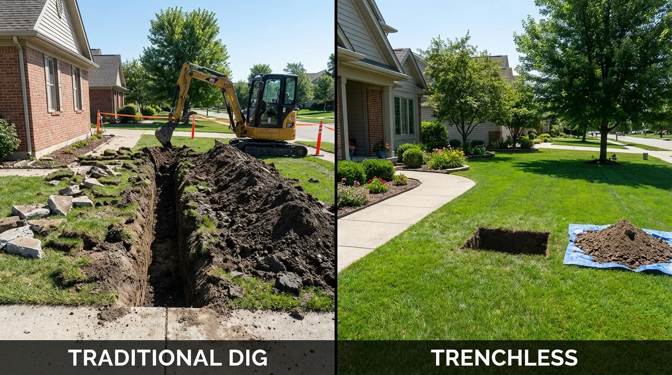 Trenchless sewer repair with minimal yard damage versus traditional excavation in West Boylston, MA